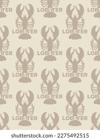 Abstract Monochrome Lobster Silhouettes and Words Seamless Vector Pattern Minimalist Decoration Element Trendy Fashion Colors Perfect for Allover Fabric Print or Wrapping Paper Beige Tones