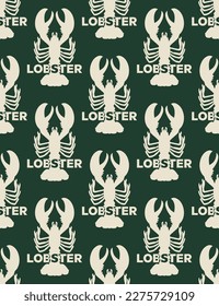 Abstract Monochrome Lobster Silhouettes and Words Seamless Vector Pattern Minimalist Decoration Element Trendy Fashion Colors Perfect for Allover Fabric Print or Wrapping Paper Dark Green Tones