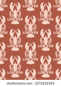 Abstract Monochrome Lobster Silhouettes and Words Seamless Vector Pattern Minimalist Decoration Element Trendy Fashion Colors Perfect for Allover Fabric Print or Wrapping Paper Amber Brown Tones