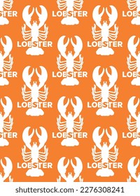 Abstract Monochrome Lobster Silhouettes and Words Seamless Vector Pattern Minimalist Decoration Element Trendy Fashion Colors Perfect for Allover Fabric Print or Wrapping Paper Orange Tones