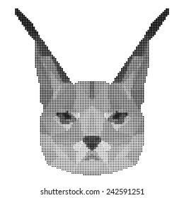 Abstract monochrome lynx portrait of circles isolated on white background. Nature and wildlife theme. Graphic Lynx head. 