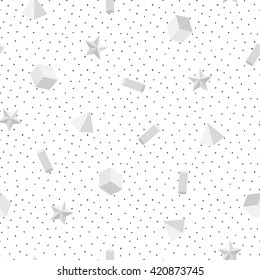 Abstract monochrome memphis seamless pattern with geometric shapes.  Retro memphis style, fashion 80-90s.