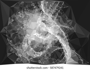 Abstract monochrome mosaic backdrop. Geometric low polygonal background. Design element for posters, business cards, presentations layouts, showcases. Raster clip art.