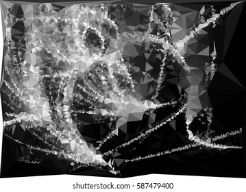 Abstract monochrome mosaic backdrop. Geometric low polygonal background. Design element for posters, business cards, presentations layouts, showcases. Raster clip art.