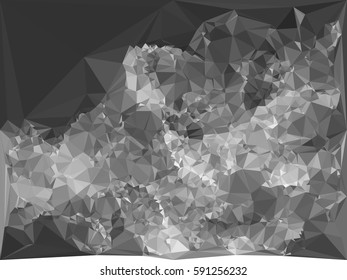 Abstract monochrome mosaic backdrop. Geometric low polygonal background. Design element for posters, business cards, presentations layouts, showcases. Vector clip art.