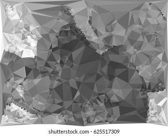 Abstract monochrome mosaic backdrop. Geometric low polygonal background. Design element for posters, business cards, presentations layouts, showcases. Vector clip art.