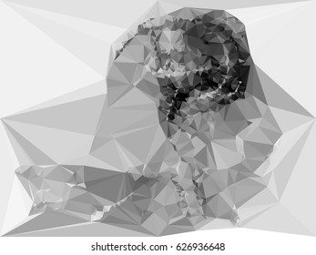 Abstract monochrome mosaic backdrop. Geometric low polygonal background. Design element for posters, business cards, presentations layouts, showcases. Vector clip art.