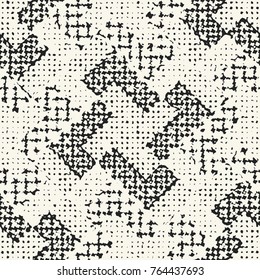 Abstract Monochrome Mottled Distressed Checked Motif. Seamless Pattern.