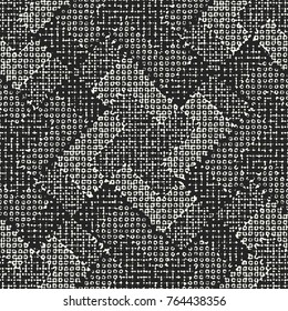 Abstract Monochrome Mottled Textured Checked Motif. Seamless Pattern.