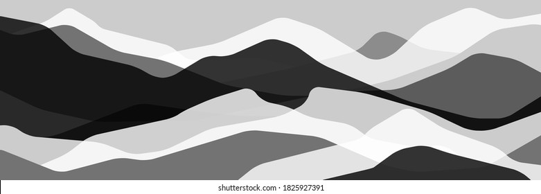 Abstract monochrome mountains illustraion, translucent waves, abstraction glass shapes, modern background, vector design image for you project