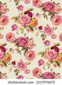 abstract monochrome multi roses flowers with pink and yellow tone illustration vector all-over textiles design digital image