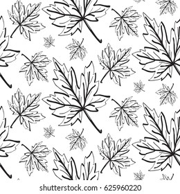 Abstract monochrome natural seamless pattern with maple leaves in minimalistic floral style vector illustration