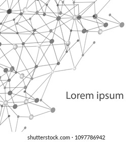 Abstract monochrome network background. Light molecular structure isolated on white. Corner polygonal design for covers or ads. Vector illustration eps10. 