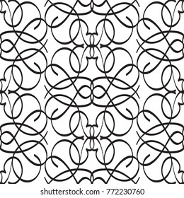 Abstract monochrome ornate seamless pattern with repeating elegant traceries in minimalistic style vector illustration