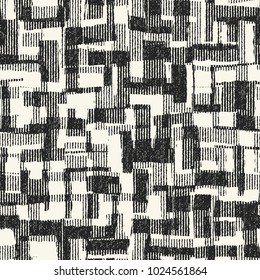 Abstract Monochrome Patchwork Graphic Motif Brushed Textured Background. Seamless Pattern.