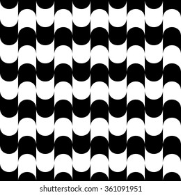 Abstract monochrome pattern with arced shapes. Seamlessly repeatable.