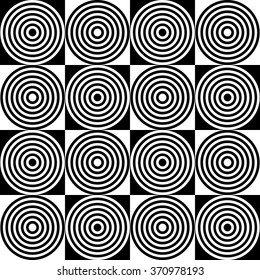 Abstract monochrome pattern with concentric circles. Seamlessly repeatable