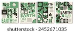 Abstract Monochrome Pattern Nature Geometric Poster: A Set of Four Eye-Catching Designs for World Earth Day shapes and green color. Design for social media, cover, brochure
