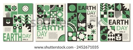 Abstract Monochrome Pattern Nature Geometric Poster: A Set of Four Eye-Catching Designs for World Earth Day shapes and green color. Design for social media, cover, brochure