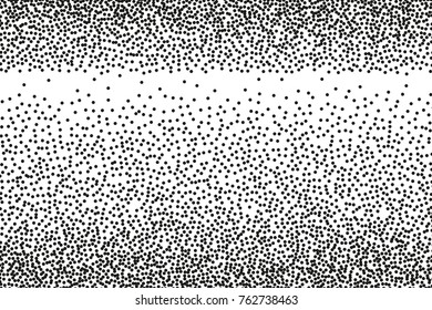 Abstract monochrome pattern. Random halftone. Pointillism style. Background with irregular, chaotic dots, points, circle. Grainy grunge texture. Black and white color. Vector illustration