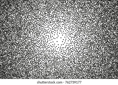 Abstract monochrome pattern. Random halftone. Pointillism style. Background with irregular, chaotic dots, points, circle. Grainy grunge texture. Black and white color. Vector illustration