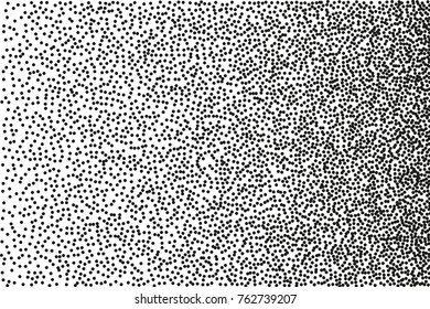 Abstract monochrome pattern. Random halftone. Pointillism style. Background with irregular, chaotic dots, points, circle. Grainy grunge texture. Black and white color. Vector illustration