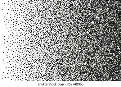 Abstract monochrome pattern. Random halftone. Pointillism style. Background with irregular, chaotic dots, points, circle. Grainy grunge texture. Black and white color. Vector illustration