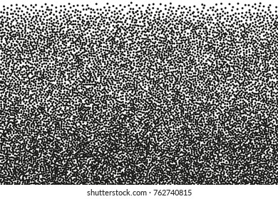 Abstract monochrome pattern. Random halftone. Pointillism style. Background with irregular, chaotic dots, points, circle. Grainy grunge texture. Black and white color. Vector illustration