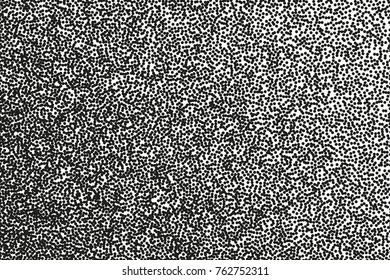Abstract monochrome pattern. Random halftone. Pointillism style. Background with irregular, chaotic dots, points, circle. Grainy grunge texture. Black and white color. Vector illustration
