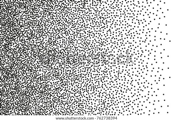Abstract monochrome pattern. Random halftone.\
Pointillism style. Background with irregular, chaotic dots, points,\
circle. Grainy grunge texture. Black and white color. Vector\
illustration  