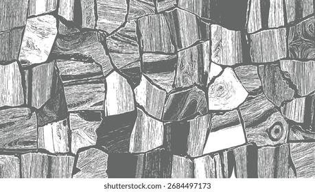 Abstractas patrón monocromo de texturas de grano de madera áspera y líneas que forman Formas irregulares.