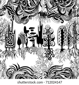 Abstract monochrome pattern seamless with trees