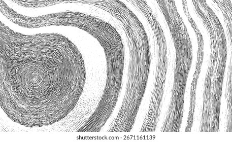 Abstractas patrón monocromo de líneas arremolinadas y paralelas con tonos grises y blancos.