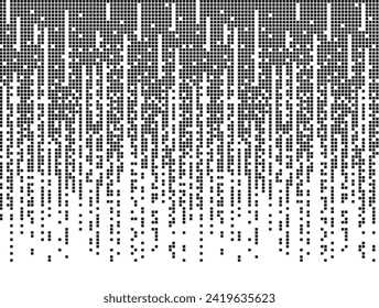 Abstract monochrome pixelated background. Scattered loose data elements. Horizontal composition with vertical pixel lines. Technology and cyber security check backdrop.