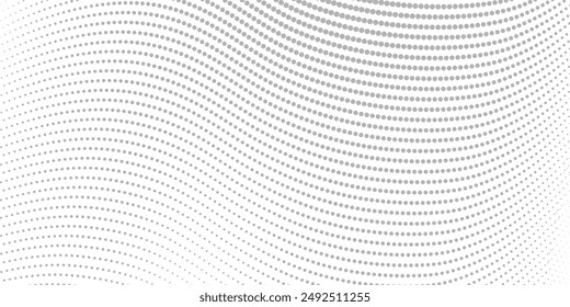 Abstract monochrome polka dot pattern wave design, halftone background with wavy dotted texture pattern.