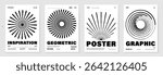 Abstract monochrome poster background vector set. Modern cover template with black and white perspective geometric prism shape, line. Ideal design for social media, banner, ads.
