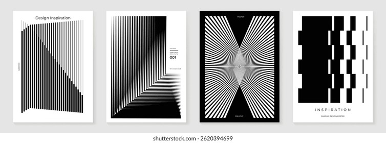 Conjunto de vetores de fundo de poster monocromático abstrato. Modelo de capa moderna com perspectiva preto e branco forma prisma geométrica, ponto de meio-tom, linha. Design ideal para mídia social, banner, anúncios.
