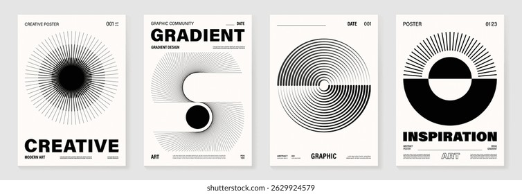 Conjunto de vetores de fundo de poster monocromático abstrato. Modelo de capa moderna com perspectiva em preto e branco forma de prisma geométrico, linha. Design ideal para mídia social, banner, anúncios.
