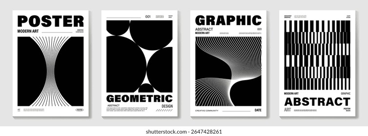 Conjunto de vetores de fundo de poster monocromático abstrato. Modelo de capa moderna com perspectiva em preto e branco forma de prisma geométrico, linha. Design ideal para mídia social, banner, anúncios.