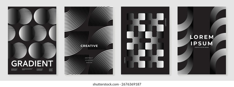 Conjunto de vetores de fundo de poster monocromático abstrato. Modelo de capa moderna com perspectiva em preto e branco forma de prisma geométrico, linha. Design ideal para mídia social, banner, anúncios.