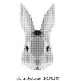  Abstract monochrome rabbit portrait of circles isolated on white background. Nature and wildlife theme. Graphic rabbit head.