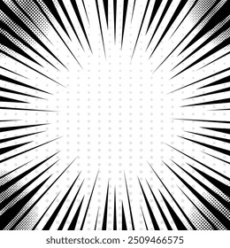 Abstract monochrome radial stripes comic background