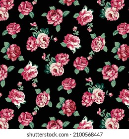 abstract monochrome red roses flowers with the black background all over vector design illustration digital image for textile print motifs