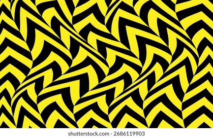 abstraktes monochromes, wiederholbares schwarzes Fischgrätenwellenmuster auf Gelb.