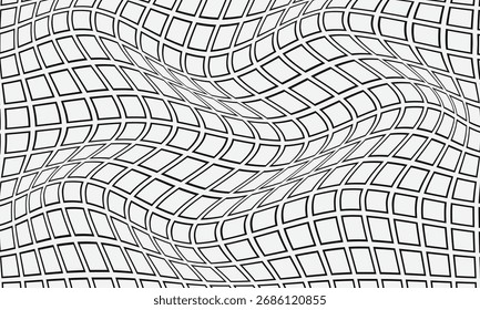 abstrato monocromático repetível preto contorno quadrado grade onda padrão em cinza.