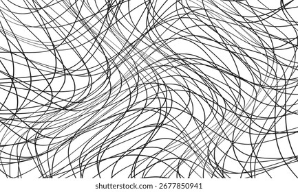 abstract monochrome repeatable black random chaotic line art.