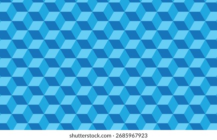 
abstraktes monochromes, wiederholbares blaues 3D-Sechseckmuster.