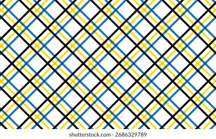 abstraktes einfarbiges reproduzierbares blaues schwarz-gelbes diagonales Linienmuster.