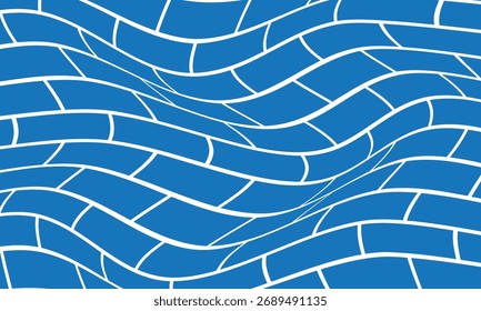abstraktes einfarbiges reproduzierbares blaues Ziegelwandwellenmuster.