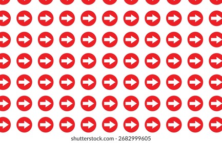 abstract monochrome repeatable white arrow on red circle pattern.